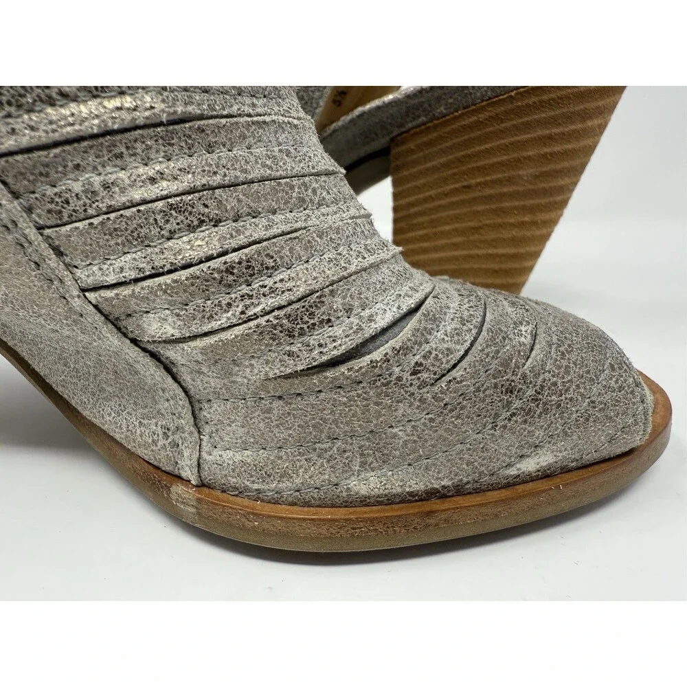 Paul Green Cayanne Peep Toe Block Heel Booties Sandal UK 5.5 US 8 Smoke Metallic